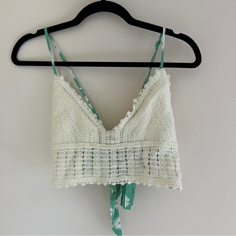 Crocheted Summer Top Adjustable Straps and Ties sz M-L Festivals Boating Cropped